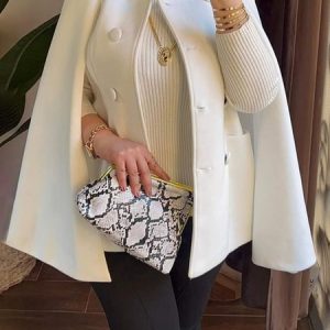 Regular Size Elegant Stand Collar Plain Cloak, Poncho and Capes, color:Off White|size:XXL, Stylewe