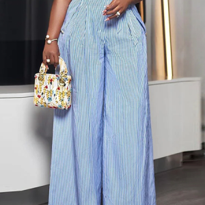 Casual Striped Wide Leg Pants, Pants, color:As Picture|size:XXL, Stylewe