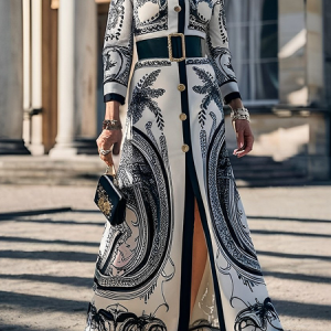 Urban Geometric Maxi Dress With Belt, Maxi Dresses, color:As Picture|size:XXL, Stylewe
