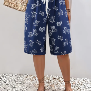 Women Floral Fifth Pants Pant Casual Summer Trousers, JustFashionNow Pants, color:Purplish Blue|size:XXL,