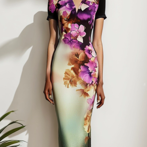 Casual Floral Printing Midi Dress, Midi Dresses, color:As Picture|size:XXL, Stylewe