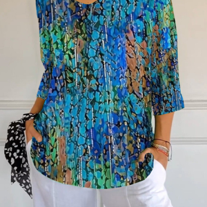 Women Abstract Three Quarter Sleeve Tee T-shirt V Neck Printing Casual Spring/Fall Graphic Tee Top, JustFashionNow T-Shirts, color:Blue|size:5XL,