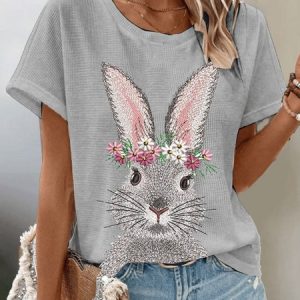 Casual Easter (rabbit) Crew Neck Short Sleeve T-shirt, T-shirts, color:Gray|size:4XL, catalog Noracora shop