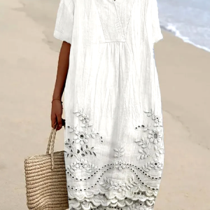 Women Floral V Neck Short Sleeve Comfy Casual Maxi Dress, Maxi, color:White|size:3XL, catalog Noracora shop