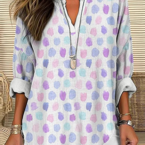 Shawl Collar Half Sleeve Geometric Regular Loose Blouse For Women, Blouses, color:Purple|size:4XL, catalog Noracora shop