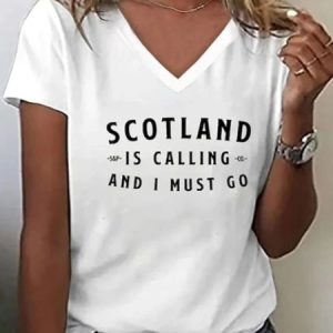 Scotland Is Calling Print Crew Neck Short Sleeve Casual T-shirt, T-shirts, color:White|size:4XL, catalog Noracora shop