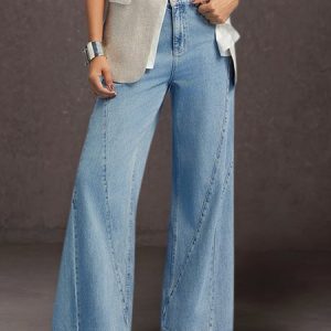 Casual Denim Wide-Leg Loosen Jeans, Jeans, color:Denim Blue|size:XXL, Stylewe