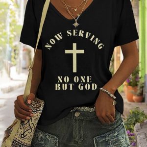 Casual Floral V Neck Short Sleeve T-shirt, T-shirts, color:Black|size:5XL, catalog Noracora shop
