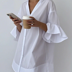 Casual Plain Peplum V Neck Mini Dress, Mini Dresses, color:White|size:XXL, Stylewe