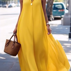 Vacation Plain Notched Tank Jumpsuit, Jumpsuits, color:Yellow|size:XXL, Stylewe