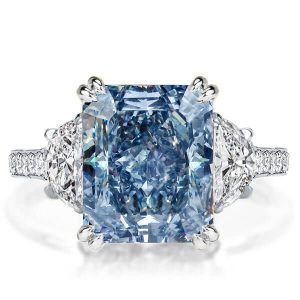unique engagement rings - Italo Radiant Cut Blue Topaz Three Stone Engagement Ring, Italo jewelry - Online Catalog