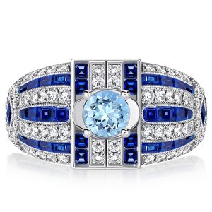 unique engagement rings - Italo Round Cut Aquamarine Cocktail Ring Art Deco Rings, Italo jewelry - Online Catalog