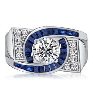 unique engagement rings - Italo Art Deco Round Cut Blue Sapphire Engagement Ring For Women, Italo jewelry - Online Catalog