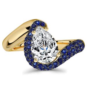 unique engagement rings - Italo Micro Pave Blue Sapphire Pear Shaped Engagement Ring, Italo jewelry - Online Catalog