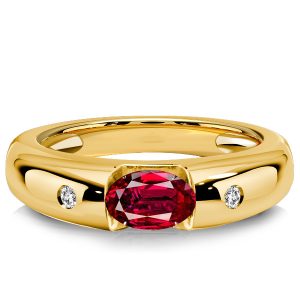 three stone engagement rings - Italo Golden Oval Cut Ruby Ring Three Stone Rings, Italo jewelry - Online Catalog