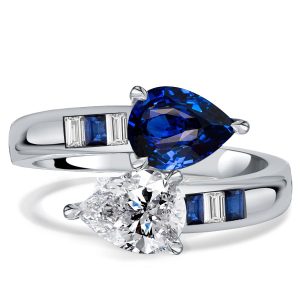 unique engagement rings - Italo Pear Cut Toi Et Moi Ring Teardrop Blue Sapphire Ring, Italo jewelry - Online Catalog