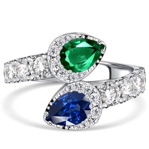 unique engagement rings - Italo Pear Cut Teardrop Ring Emerald & Blue Sapphire Ring, Italo jewelry - Online Catalog