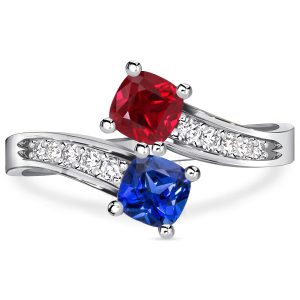 unique engagement rings - Italo Toi Et Moi Ruby Rings Cushion Cut Blue Sapphire Ring, Italo jewelry - Online Catalog