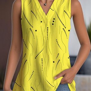 Casual V Neck Abstract Polka Dots Tank Top, Tanks & Camis, color:Yellow|size:4XL, catalog Noracora shop