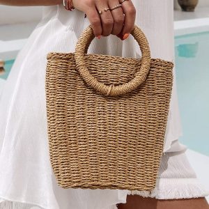 Tied Detail Top Handle Square Crossbody Straw Bag, women Bags, ChicMe catalog