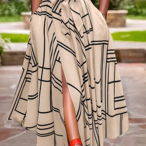 Urban Slit Geometric Midi Skirt, Skirts, color:Khaki|size:XXL, Stylewe