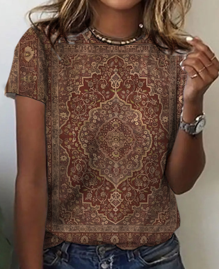 Women's Vintage Bohemian Floral Print Cotton T-Shirt, T-shirts, Lilicloth.com - Image 5
