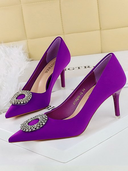 Stiletto Heel Plain All Season Satin Flat, Heels, color:Purple|size:43, Stylewe