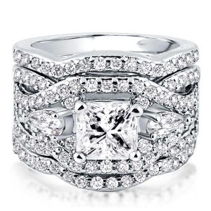 3pc wedding sets - Italo Princess Cut Three Stone 3PC Wedding Set Engagement Ring Set, Italo jewelry - Online Catalog
