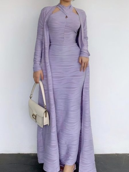 Elegant Plain Halter Maxi Dress, Maxi Dresses, color:Light Purple|size:XXL, Stylewe