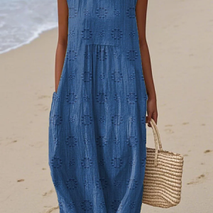 Women Floral Sleeveless Summer Printing Dress Crew Neck Daily Casual Maxi Tank H-Line Dress, JustFashionNow Casual Dresses, color:Blue|size:4XL,