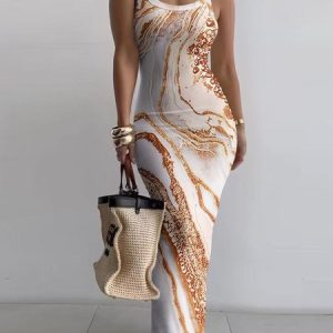 Vacation Random Print Spaghetti Maxi Dress, Maxi Dresses, color:As Picture|size:XXL, Stylewe