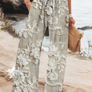 Women Floral Long Pants Casual Spring/Fall Trousers, Pants, color:Light Khaki|size:4XL, catalog Noracora shop