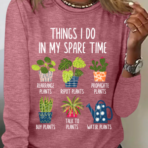 Things I Do In My Spare Time Plant Lover Casual Long Sleeve Shirt, Long sleeves, Lilicloth.com