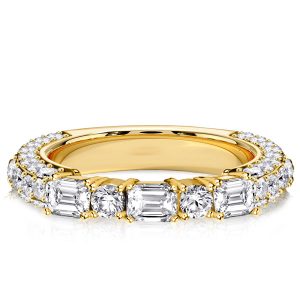 anniversary band - Italo 3-Sided Emerald & Round Cut White Sapphire Bands, Italo jewelry - Online Catalog