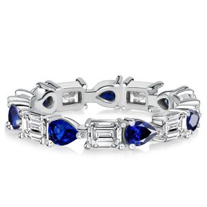 eternity band - Italo Pear Shaped Blue Sapphire Band Ring Emerald Eternity Band, Italo jewelry - Online Catalog