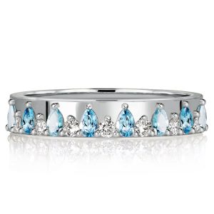 anniversary band - Italo Unique Pear Shaped Aquamarine Half Eternity Silver Band, Italo jewelry - Online Catalog
