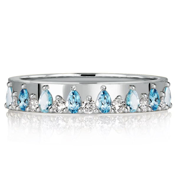 anniversary band - Italo Unique Pear Shaped Aquamarine Half Eternity Silver Band, Italo jewelry - Online Catalog