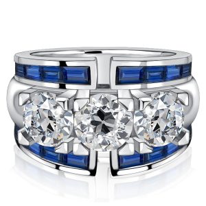anniversary band - Italo Blue Sapphire Round Cut Vintage Wedding Band Art Deco Rings, Italo jewelry - Online Catalog