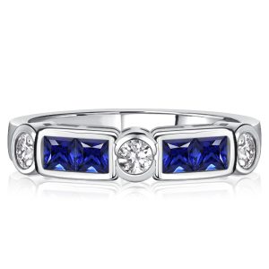anniversary band - Italo Princess Cut Blue Sapphire Band Ring Vintage Style Rings, Italo jewelry - Online Catalog