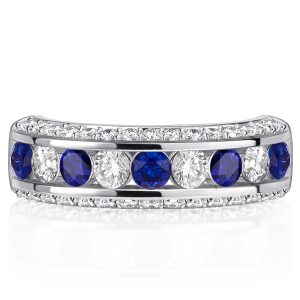 anniversary band - Italo 3-Sided White & Blue Sapphire Half Eternity Band, Italo jewelry - Online Catalog