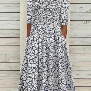 Women Floral Short Sleeve Summer Printing Dress Crew Neck Daily Casual Maxi Shift Dress H-Line Dress, JustFashionNow Casual Dresses, color:As Picture|size:4XL