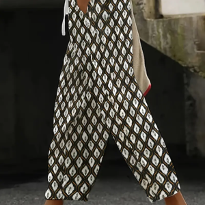 Women Geometric Long Pants Casual Spring/Fall Trousers, JustFashionNow Pants, color:Black|size:5XL,