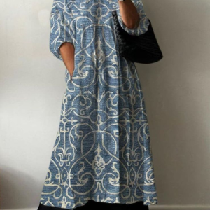 Women Floral Half Sleeve Summer Printing Dress V Neck Daily Casual Maxi A-Line Dress, JustFashionNow Casual Dresses, color:Blue|size:5XL,