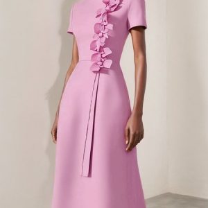 Elegant 3D Floral Midi Dress, Midi Dresses, color:Pink|size:XXL, Stylewe