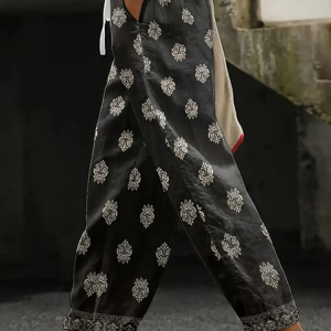 Women Floral Long Pants Casual Spring/Fall Trousers, JustFashionNow Pants, color:Black|size:5XL,