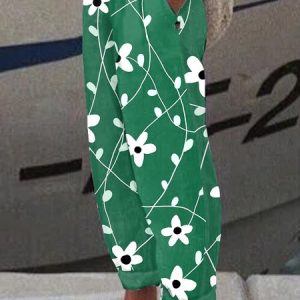 Casual Floral Long Pant, Pants, color:Green|size:4XL, catalog Noracora shop