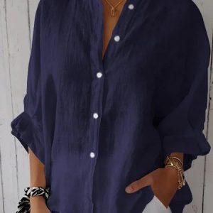 Women's Half Sleeve Shirt Summer Plain Buckle Cotton Shirt Collar Daily Going Out Casual Top White, JustFashionNow Blouses, color:Blue Purple|size:3XL,