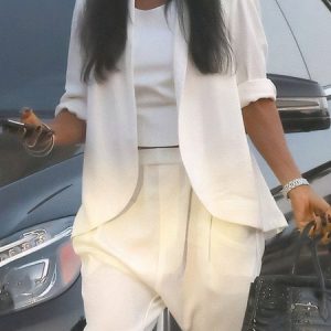 Urban Plain Shawl Collar Blazer, Blazers, color:White|size:XXL, Stylewe