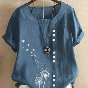Crew Neck Half Sleeve Dandelion Regular Regular Fit Blouse For Women, Blouses, color:Blue|size:4XL, catalog Noracora shop
