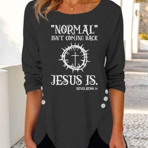 Round Neck Button Design Letter Top, JustFashionNow Shirts & Blouses, color:Deep Gray|size:XXL,